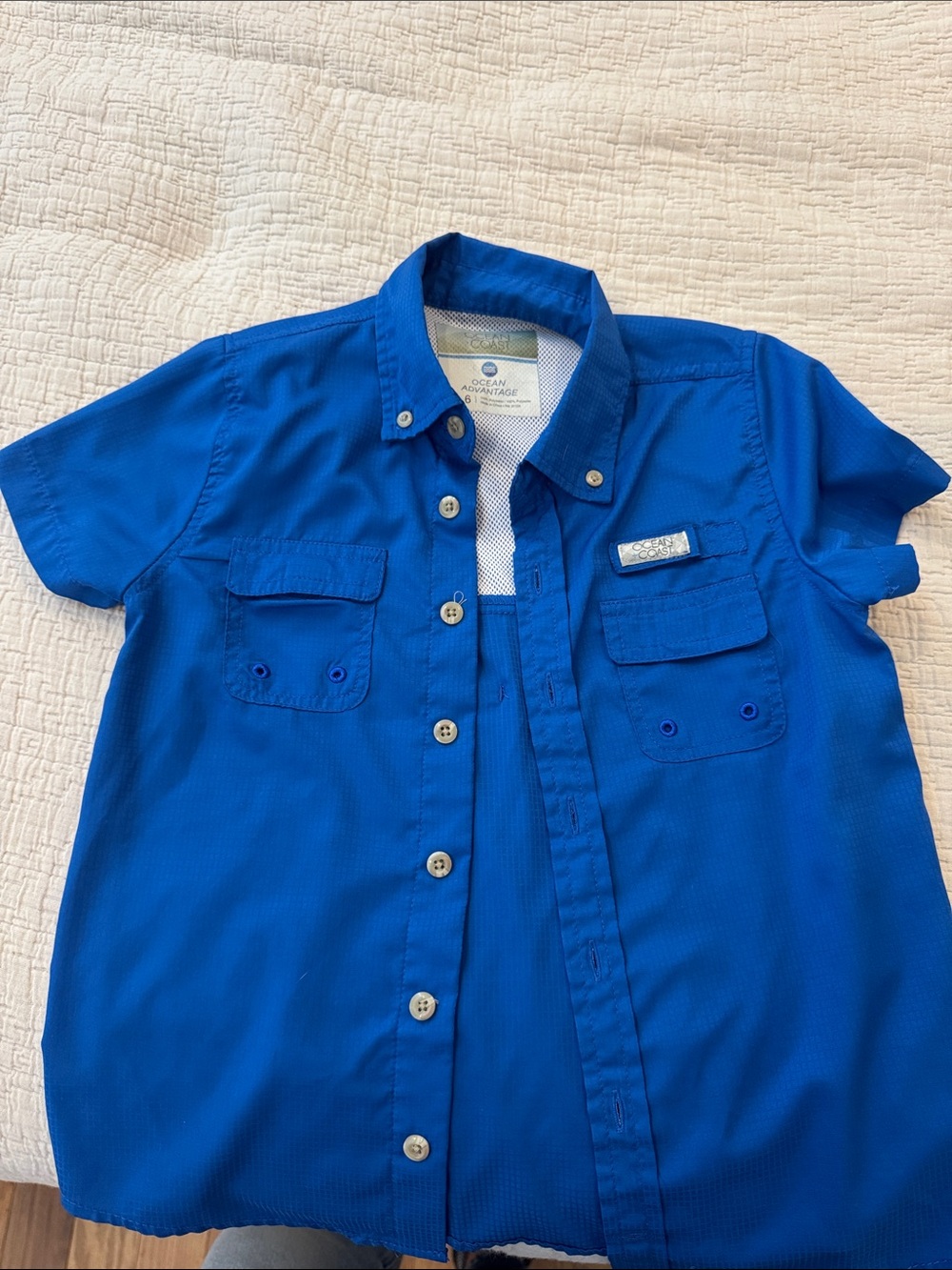 Ocean & Coast Blue Short Sleeve Fishing Button down Shirt Sz 6